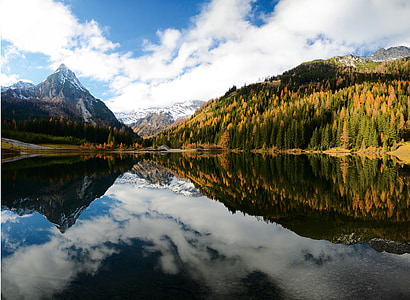 bergsee, Alpina, Áustria, montanhas, água, Lago alpino, idílico