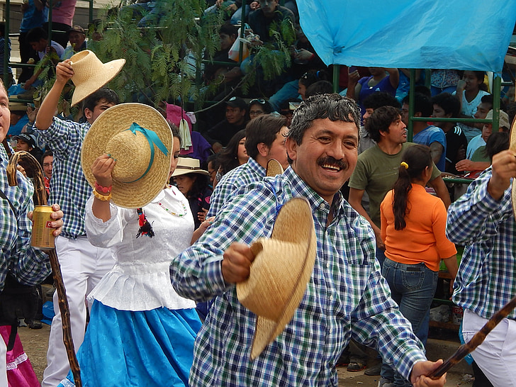 Karnaval, Cajamarca, Peru, Erkekler, şapka, Festivali, geçit töreni