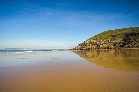 paplūdimys, rifas, pakrantė, vandenyno, atoslūgis, Pietų Velsas, Anglijoje