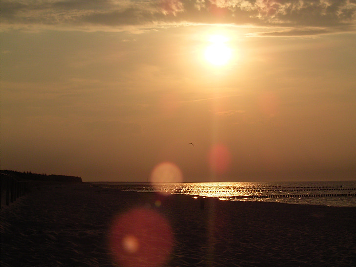 spiaggia, sole, acqua, mare, sabbia, tramonto, Abendstimmung