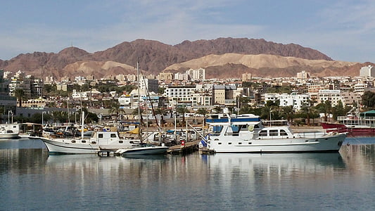 Eilat, Wüste, Meer, Boote, Israel, Hafen, Schiff