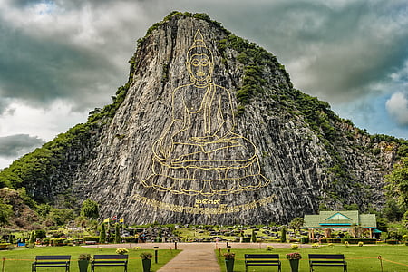 montagne de Bouddha au laser, thailand complexe de temple bouddhiste, Bouddha, bouddhisme, pleine conscience, prière, concentration de