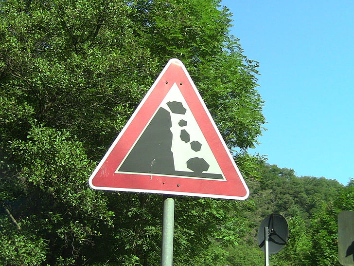 ceļu satiksmes, zīme, briesmas, lavīna, brīdinājums, krīt, informācija