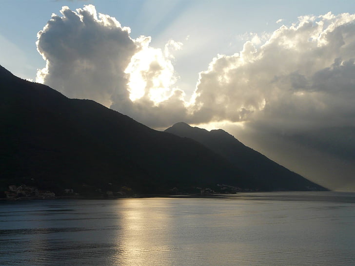 Kotor, Černá Hora, rezervace, Západ slunce, Středomořská, Jaderské moře, krajina