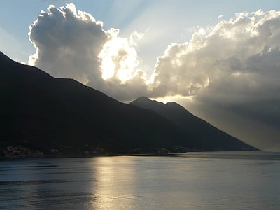 Kotor, Montenegro, bokade, solnedgång, Medelhavet, Adriatiska havet, landskap