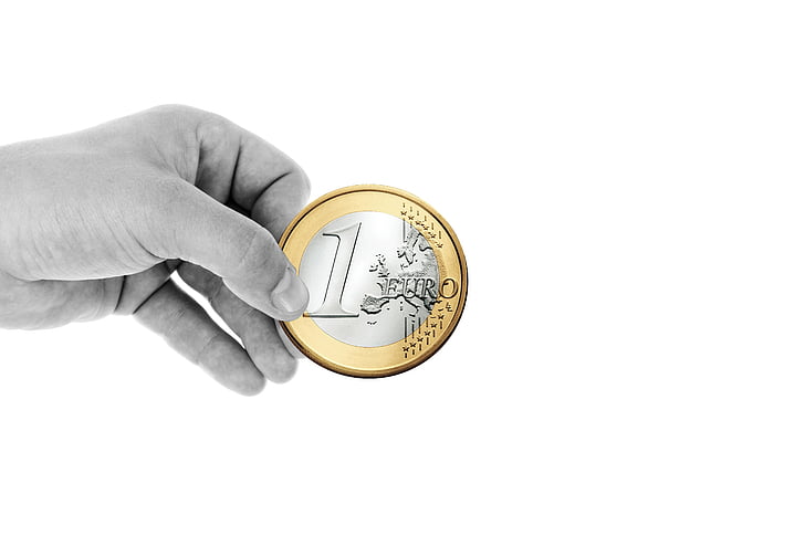 hand, hålla, finger, euro, mynt, pengar, valuta