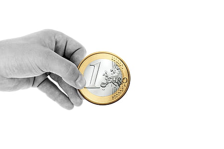 ruku, držati, prst, eura, kovanica, novac, valuta