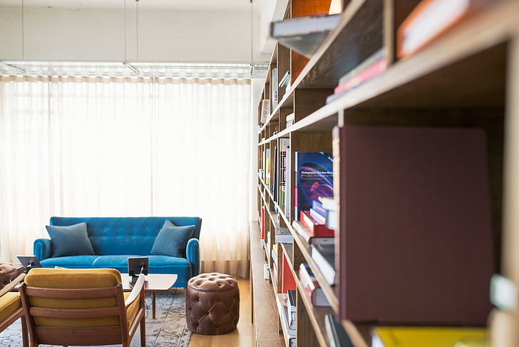blur, bookcase, books, colors, colours, contemporary, depth of field