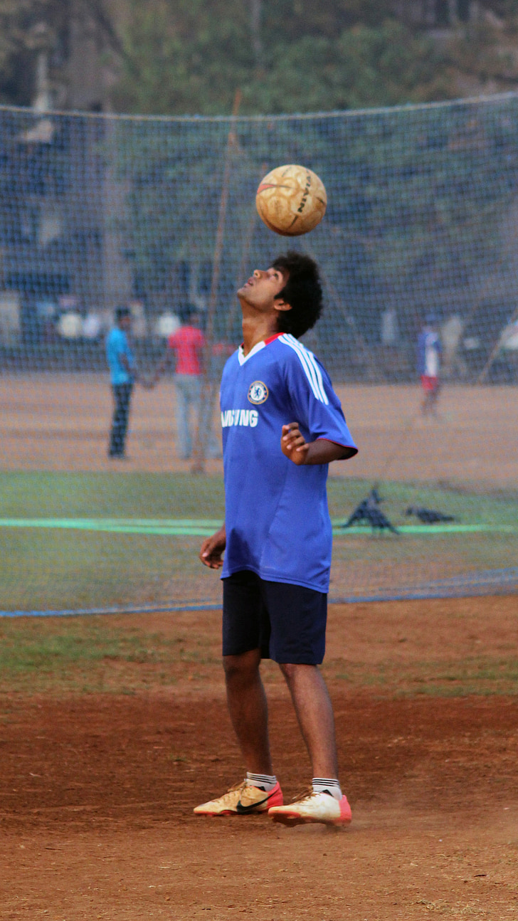 fotball, ballen, balanse, hodet, mann, India, indisk