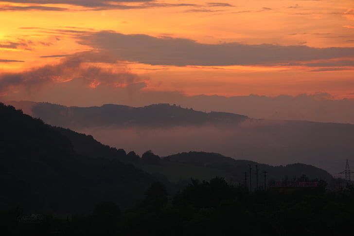 tramonto, paesaggio, Romania, collina, paese, natura