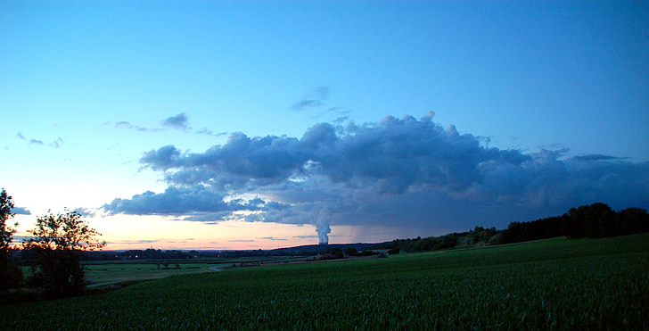 power plant, nuclear power plant, nuclear power, clouds, sky, blue, cooling towers