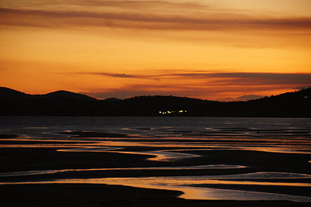 agua, Bowen, Nueva Zelanda, EBB, puesta de sol, reflexión, Playa