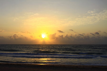Oceaan, hemel, strand, zand, Golf, wolken, zonsopgang