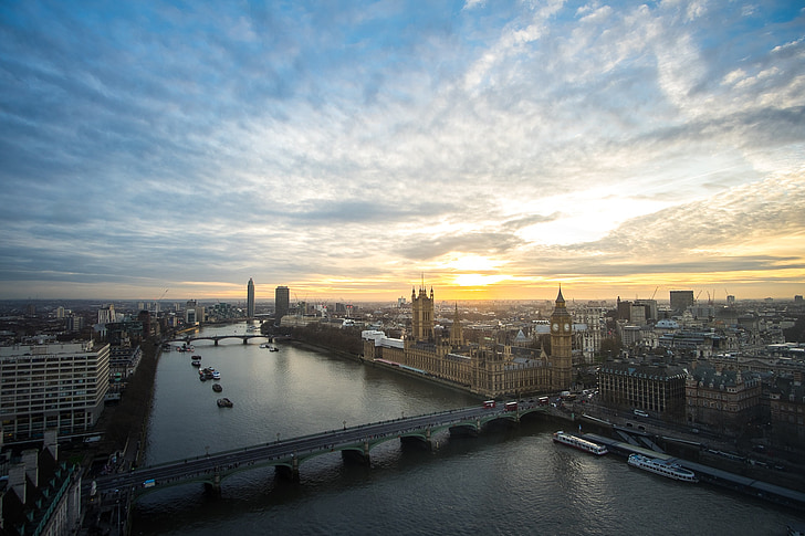 Londres, puesta de sol, Big ben, Reino Unido, Río Támesis, Inglaterra, Reino Unido