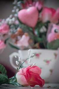 Valentine, kwiaty, serce, miłość, kwiatowy, romantyczny, różowy