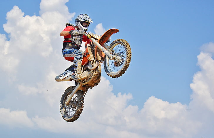 Dirtbike, Air-hopp, motocrossförare, extrema sporter, Biker, Motocross, Extreme