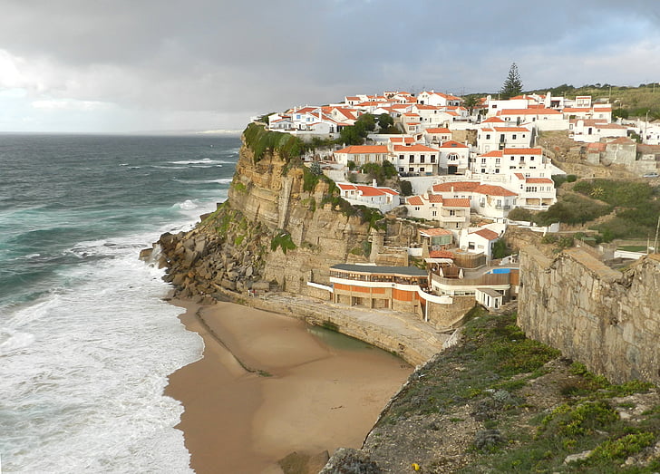 tenger, Azenhas do mar, Sintra, Portugália, szikla, festői