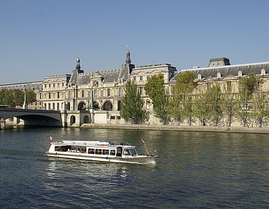 loď, výletní loď, Seina, řeka, Louvre, prohlídka, turistické