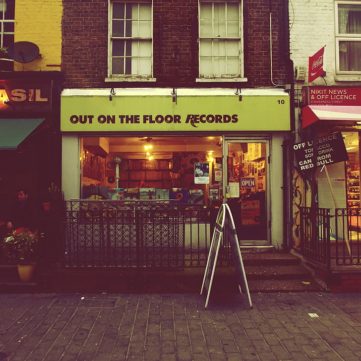 Winkel, records, Vintage, Grunge, stedelijke, Straat, Londen