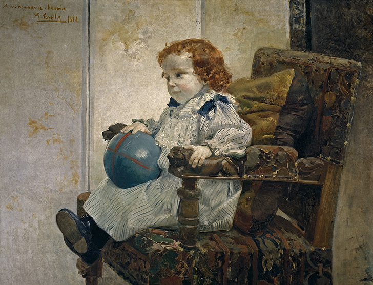 Joaquin sorolla, enfant, jeune fille, chaise, art, peinture, huile sur toile