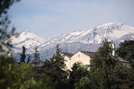 sniega, kalni, Crete, daba, virsotnes, baznīca, Grieķija