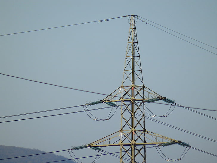høyspenning, pylon, wire, gjeldende, antenne