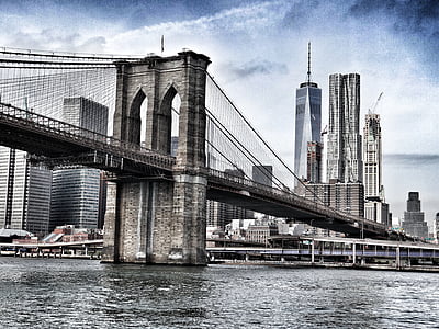 Bridge, Brooklyn bridge, bygninger, City, East River, HDR, Manhattan