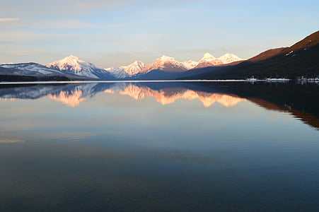 호수 맥도날드, 조 경, 반사, 물, 산, 빙하 국립 공원, 몬타나