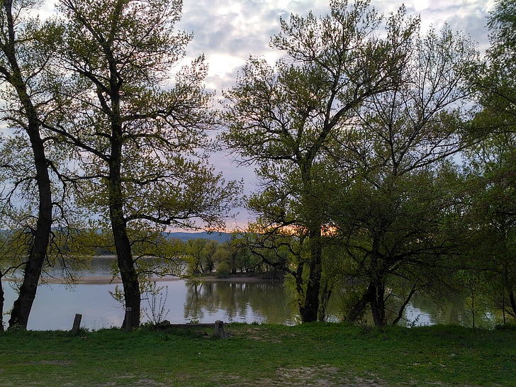 Hungary, trong zebegény, hoàng hôn, sông Danube, cảnh quan, bầu trời, màu xanh