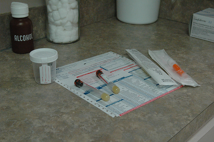 blodprøve, urin test, medisinsk, papirarbeid