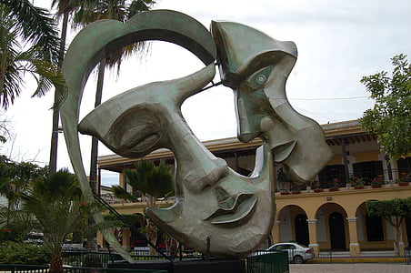 dvě tváře, socha, kresba, Mexiko, Mazatlan, parku