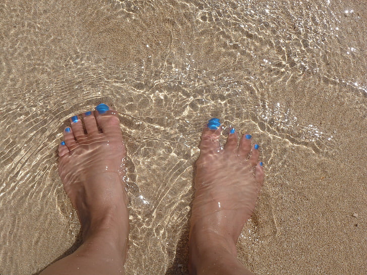 noge, pijesak, prstima, oceana, more, vode, plaža