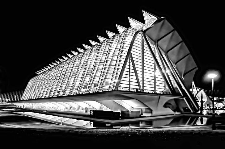architecture, black-and-white, building, lights, reflection, public domain images, black And White