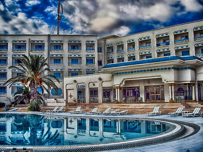 Hotel, kad, Palme, stoli, Tunizija, Republiko Tunizijo, arhitektura