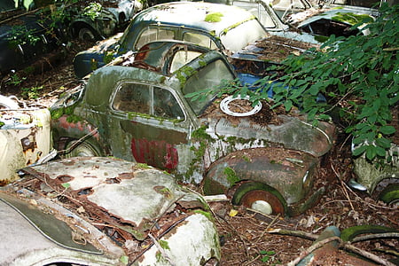 Autos, gamle, bilen kirkegården, Oldtimer, rust, skadet, brutt