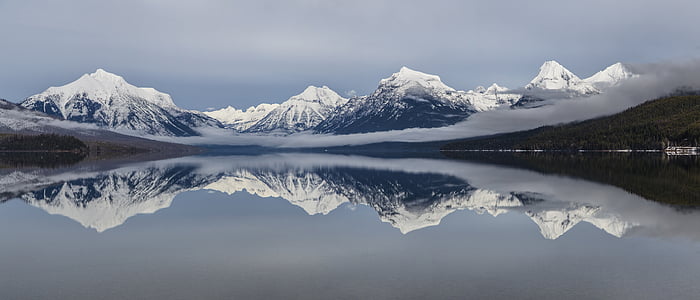 Lac mcdonald, paysage, réflexion, eau, montagnes, Parc national des glaciers, Montana