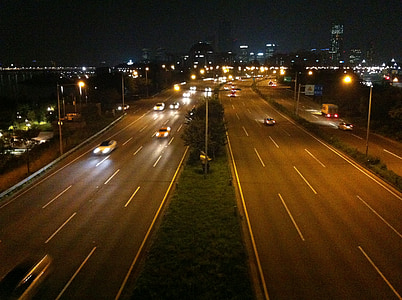 gece görünümü, Şehir, yol, Araba, Sprint, Olimpiyat Bulvarı
