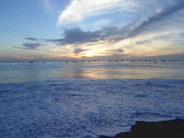 Plaża, morze, Ocean, zachód słońca, Sri lanka, Natura