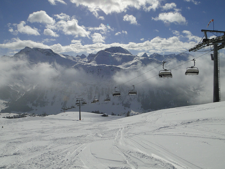 Skijaška žičara, sedežnica, Sunce, snijeg, skijanje, Zimski sportovi, hladno