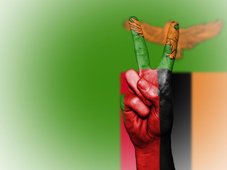 Zambie, paix, main, nation, arrière-plan, bannière, couleurs