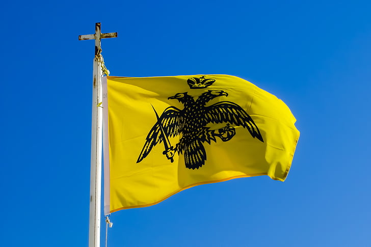 Bysants, imperiet, flagg, emblem, symbolet, to-ledet ørn, banner