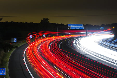 highway, lights, long-exposure, night, road