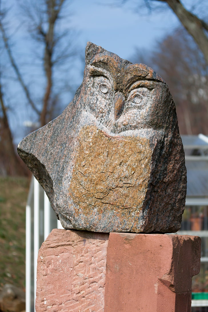 buho, arte, estatua de, jardín, Kaiserslautern, granito