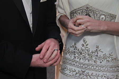 małżeństwo, pierścienie, ślub, ręce, ślub, mąż, żona