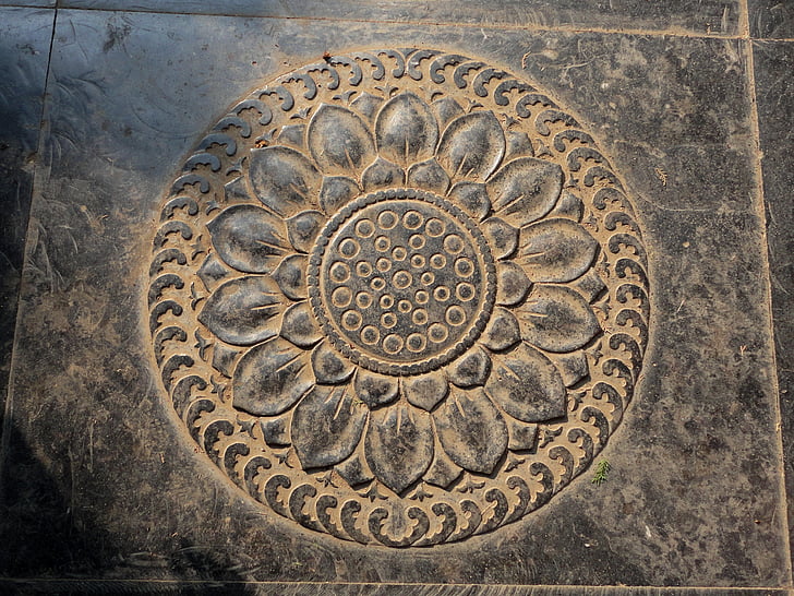 shaolintempel, Ásia, Henan, flor de lótus, pedra, mosaico, símbolo