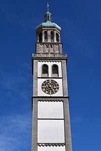 town hall tower, augsburg, tower, clock, clock tower, building, architecture