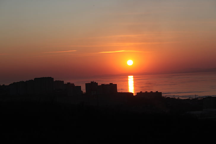 tramonto, sera, mare, Vladivostok