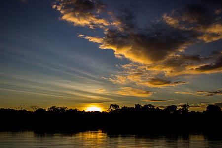 puesta de sol, Lago, Eventide, sol, agua, Brasil, CEU