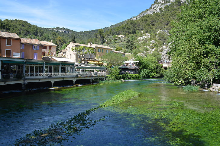 Fontaine de vaucluse, Villaggio, vista, fiume, colorato, Turismo