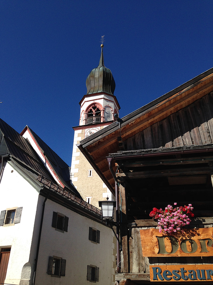 Fiss, zomer, kerk, toren, spits, hemel, Tirol